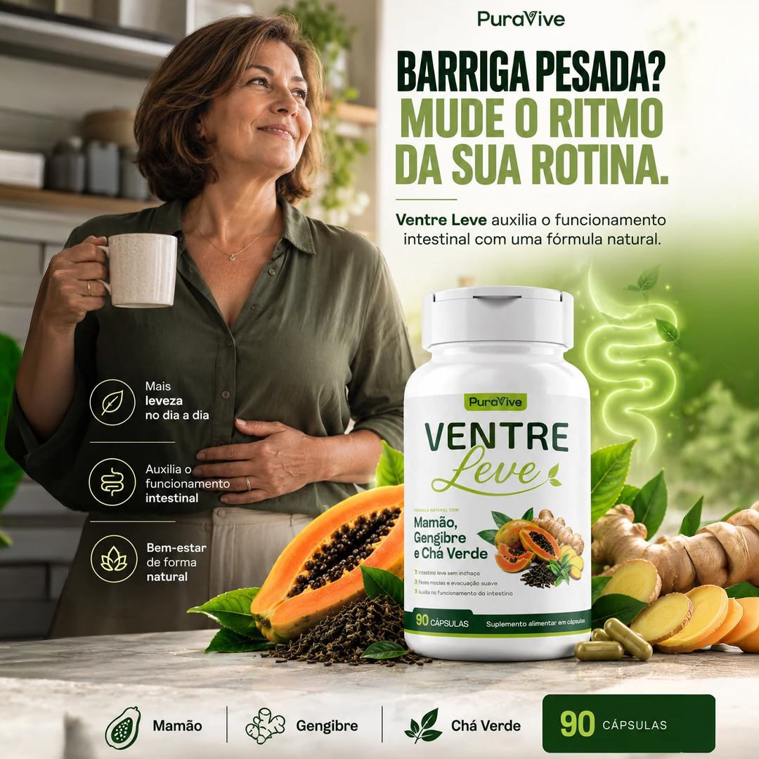 Ventre Leve Suplemento Natural com Mamão, Gengibre e Chá Verde - Pura Vive
