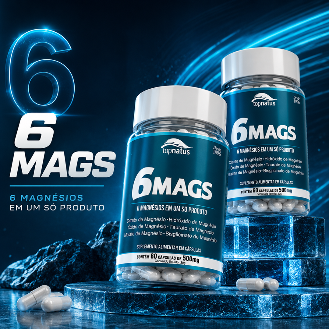 Suplemento de Magnésio 6 em 1 para Energia e Cãibras - 6 MAGS