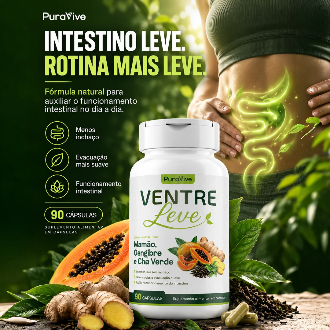 Ventre Leve Suplemento Natural com Mamão, Gengibre e Chá Verde - Pura Vive