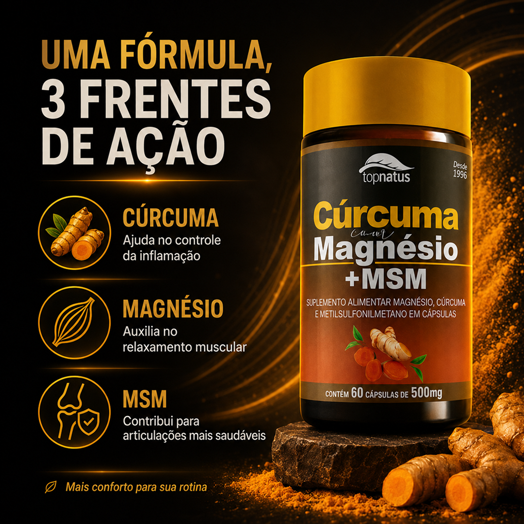 Suplemento de Cúrcuma com Magnésio e MSM para Articulações