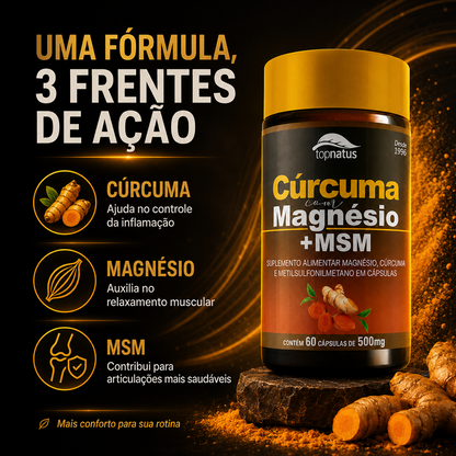 Suplemento de Cúrcuma com Magnésio e MSM para Articulações