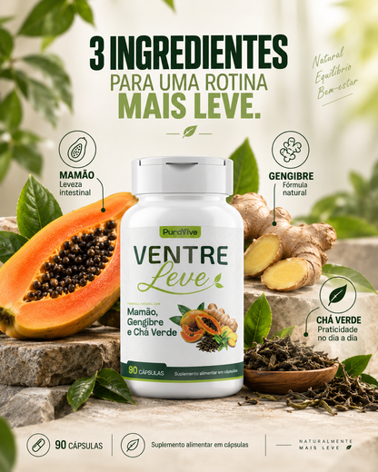 Ventre Leve Suplemento Natural com Mamão, Gengibre e Chá Verde - Pura Vive