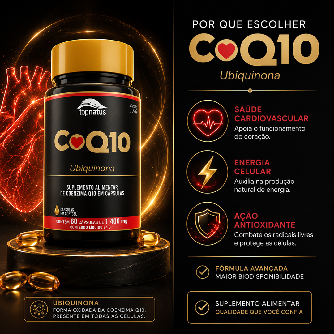 Suplemento de Coenzima Q10 para Saúde do Coração - CoQ10 Ubiquinona
