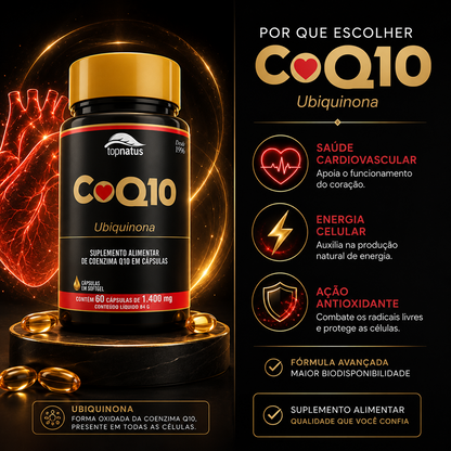 Suplemento de Coenzima Q10 para Saúde do Coração - CoQ10 Ubiquinona