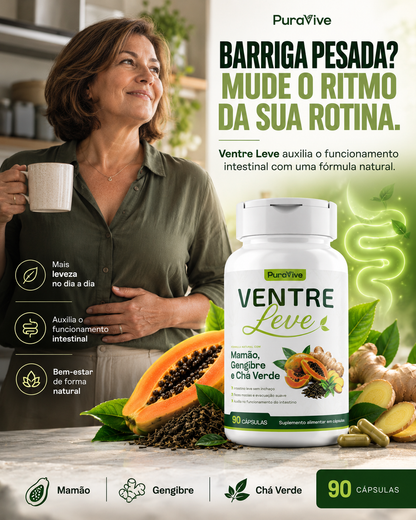 Ventre Leve Suplemento Natural com Mamão, Gengibre e Chá Verde - Pura Vive