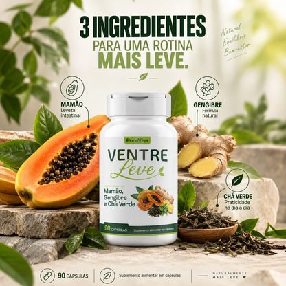 Ventre Leve Suplemento Natural com Mamão, Gengibre e Chá Verde - Pura Vive