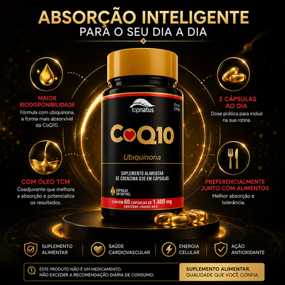 Suplemento de Coenzima Q10 para Saúde do Coração - CoQ10 Ubiquinona