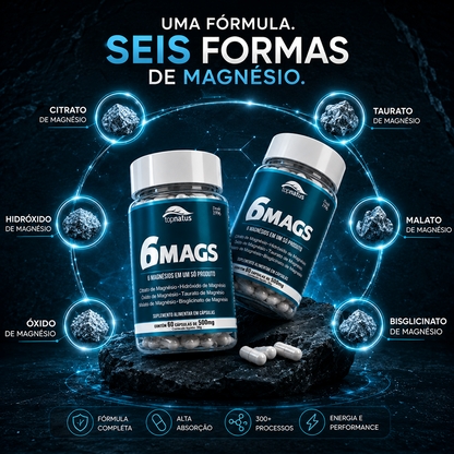 Suplemento de Magnésio 6 em 1 para Energia e Cãibras - 6 MAGS
