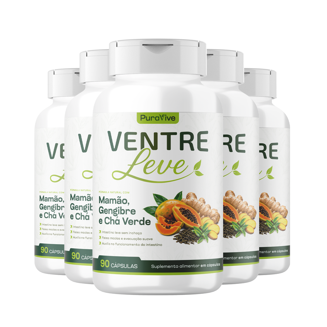 Ventre Leve Suplemento Natural com Mamão, Gengibre e Chá Verde - Pura Vive