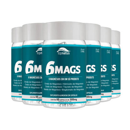Suplemento de Magnésio 6 em 1 para Energia e Cãibras - 6 MAGS